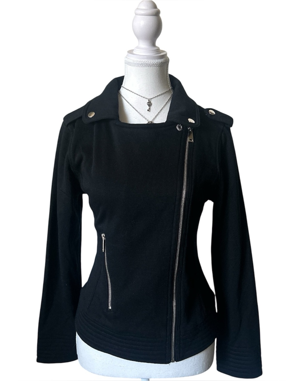 Y2K Grunge Style Basic Black Asymmetrical Biker Zip-up Jacket